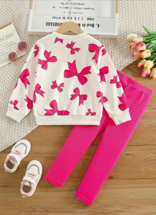 WHITE & PINK RIBBON PRINTED WINTER KIDS SWEAT SUIT