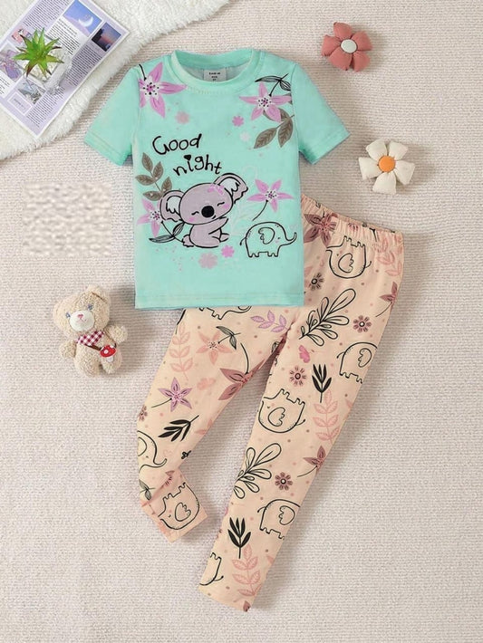 Sea Green Good Night Printed Kids Wear