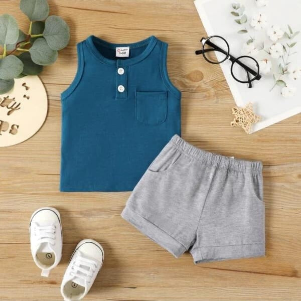 Blue Grey Printed Short Sleeve Kids Wear
