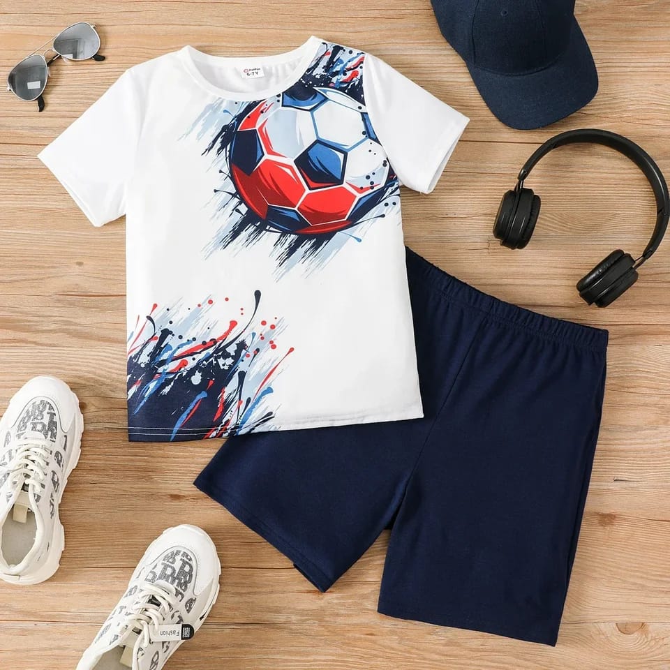 Football Graphics Printed Short Sleeve Kids Wear