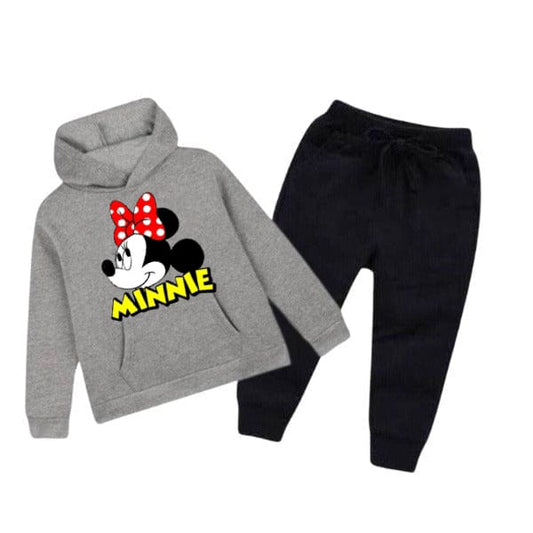 GREY MINNIE PRINTED WINTER KIDS HOODIE SUIT