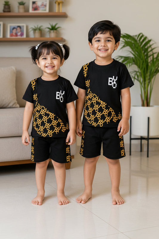 Black Boy Printed Short Sleeve Kids Wear