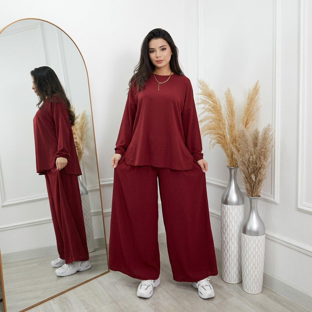 Maroon Baggy Co ord Set