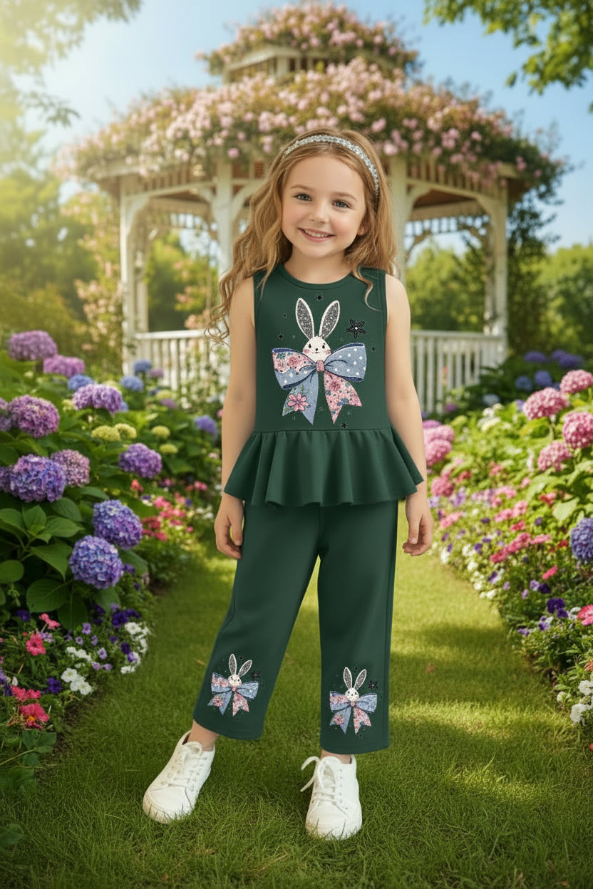 Green Bunny Bow Frock Style Kids Wear