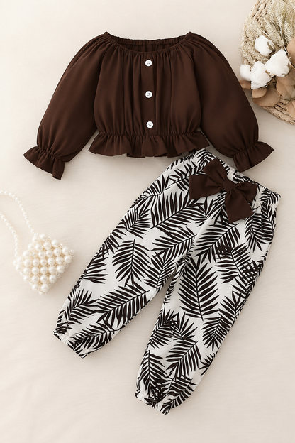 Brown Puff Sleeve Style Kids Wear