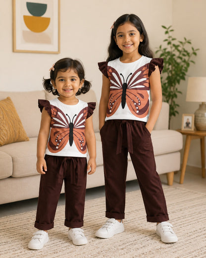 Maroon & White Butterfly Printed Kids Wear