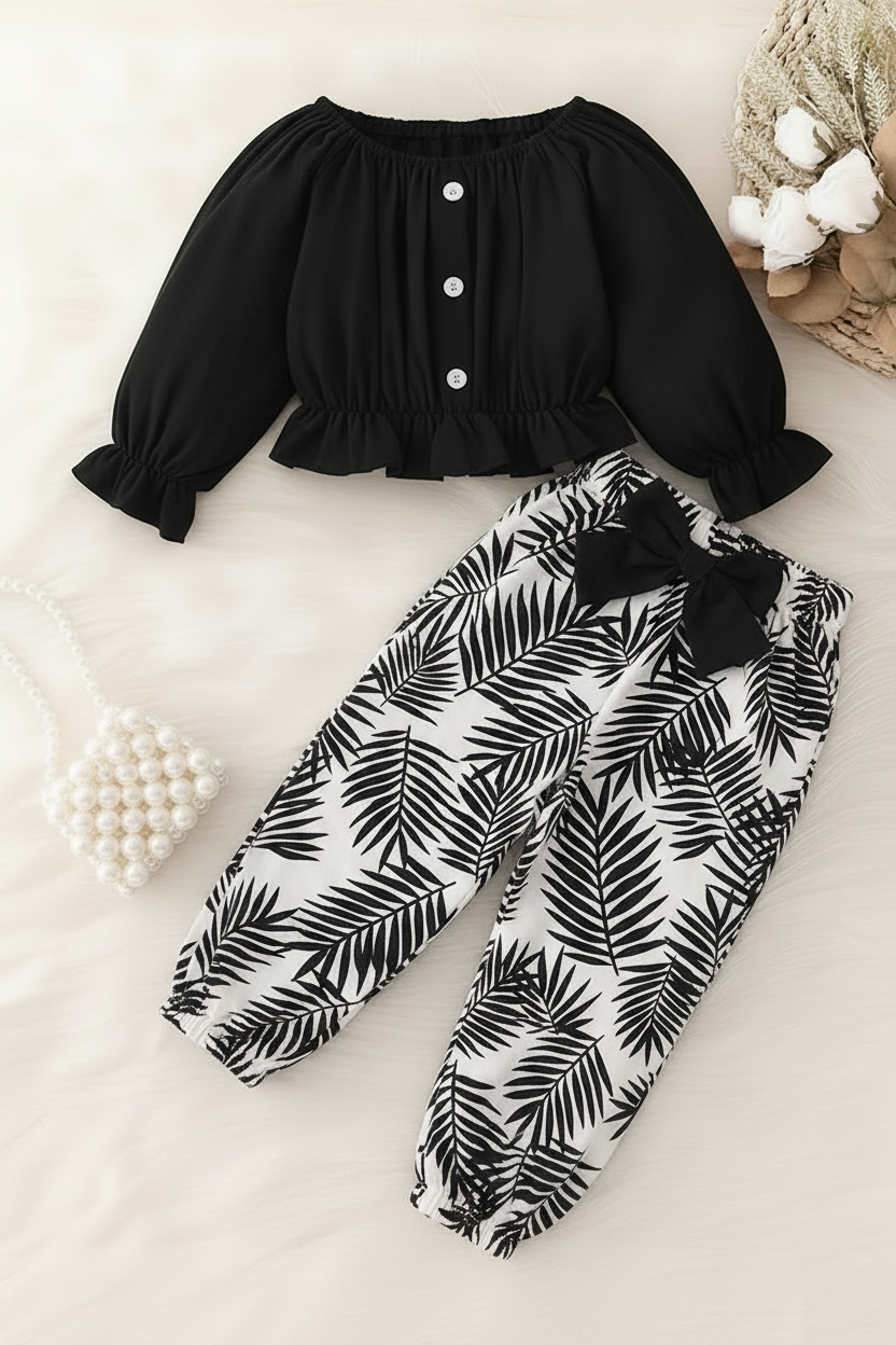 Black Puff Sleeve Style Kids Wear