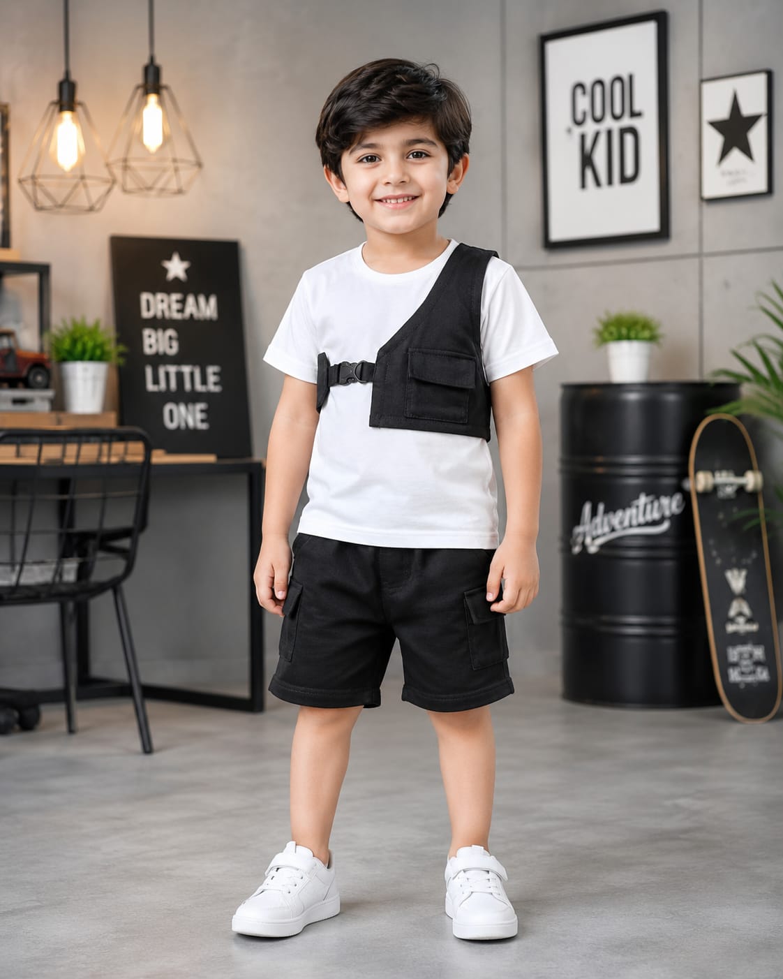 Black Side Vest Stlye Half Sleeve Kids Wear