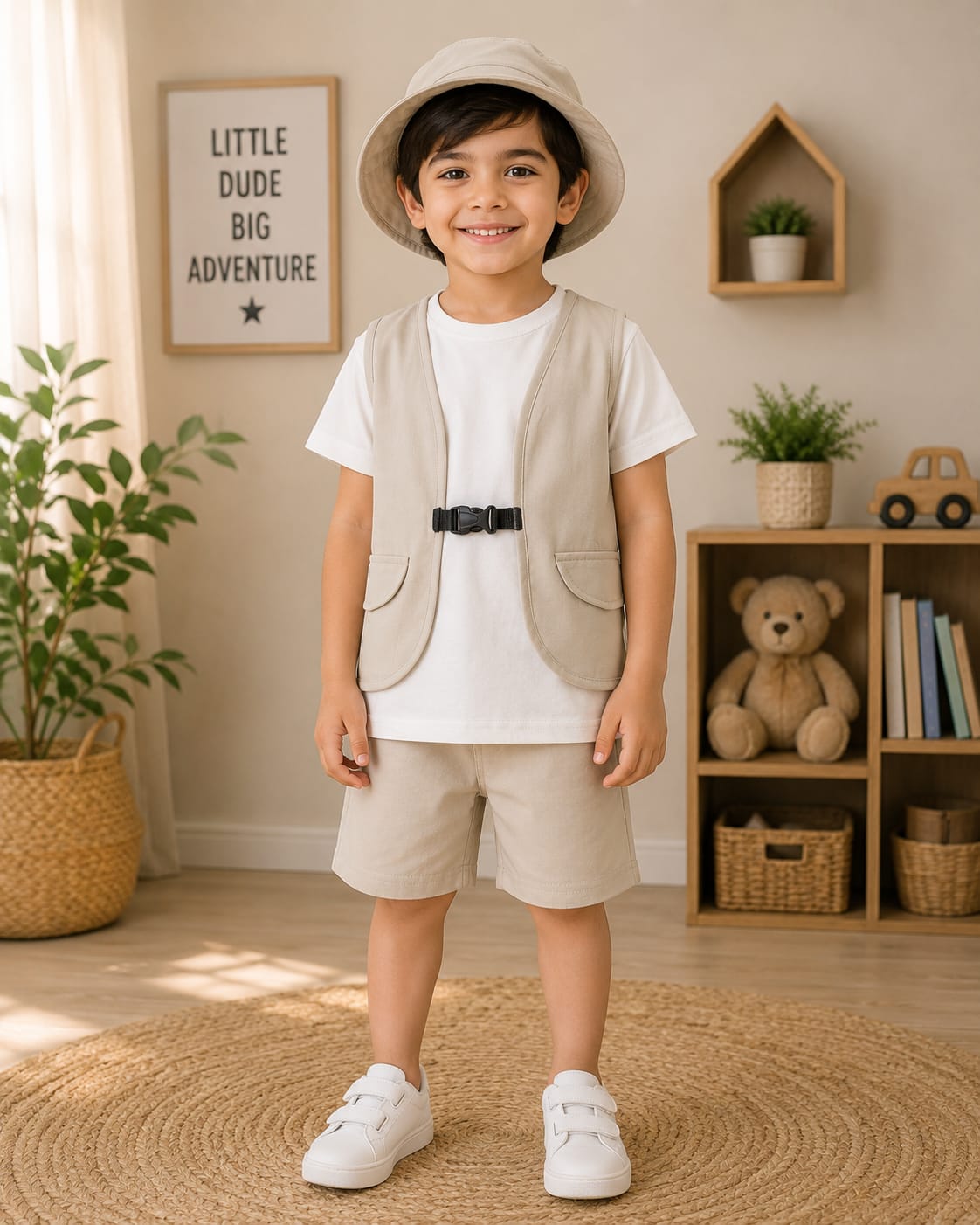 Skin Vest Stlye Half Sleeve Kids Wear With Cap