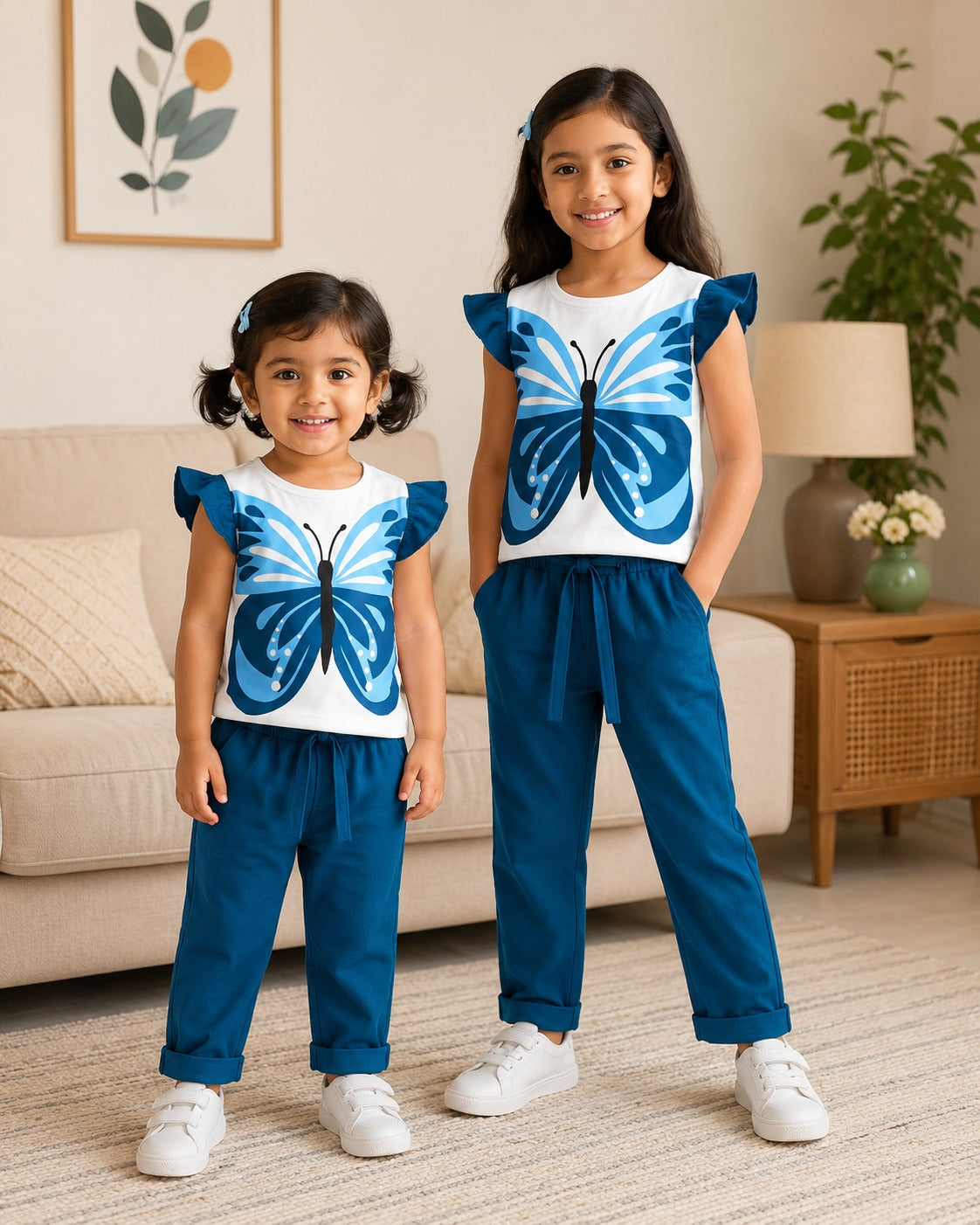 Blue & White Butterfly Printed Kids Wear