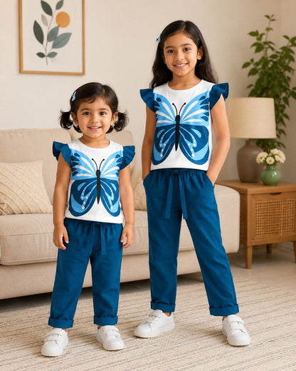 Blue & White Butterfly Printed Kids Wear