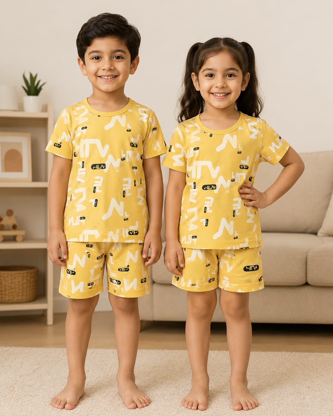 Yellow Fila Printed Short Sleeve Kids Wear