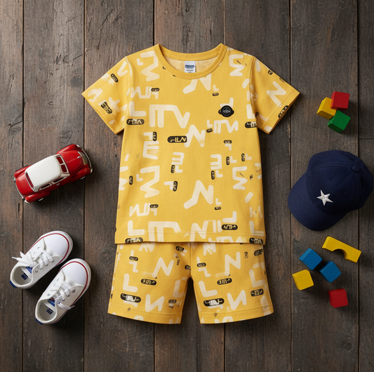 Yellow Fila Printed Short Sleeve Kids Wear